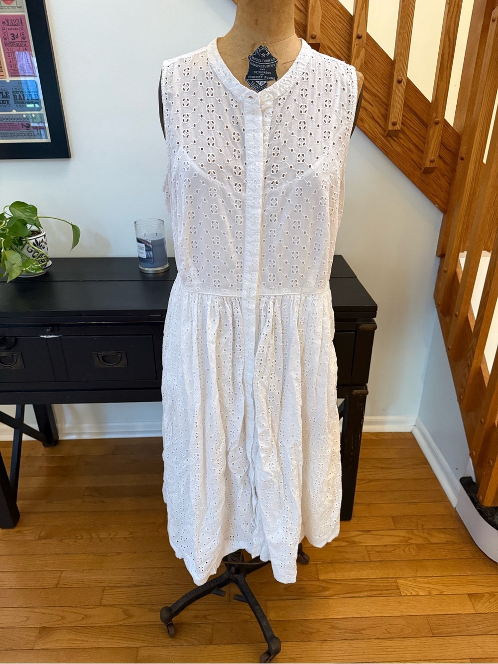 J. Crew White Sleeveless Eyelet Button-Front Midi Dress